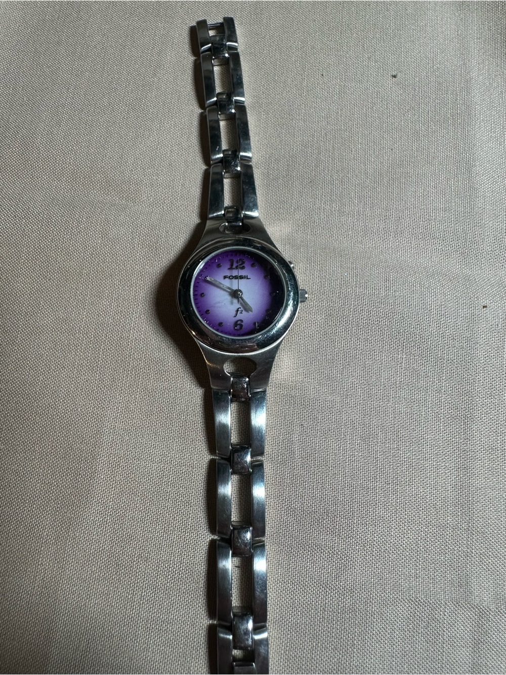 Fossil Silver Bracelet Watch with Purple Dial